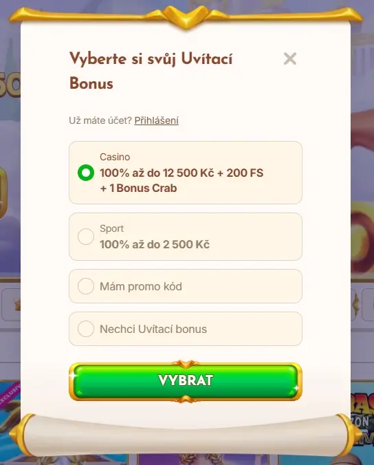 První okno pro vyplnění údajů při registraci BetHall Casino