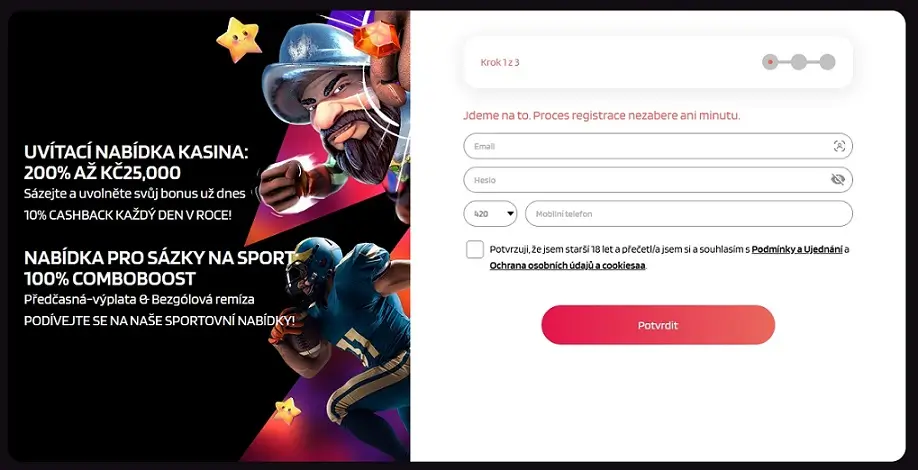 Registrační formulář uživatele trivela bet casino